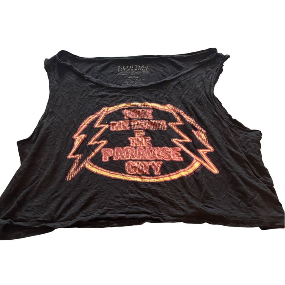 Lords of Liverpool Paradise City Graphic Muscle Tank Top Black Rayon Crop M